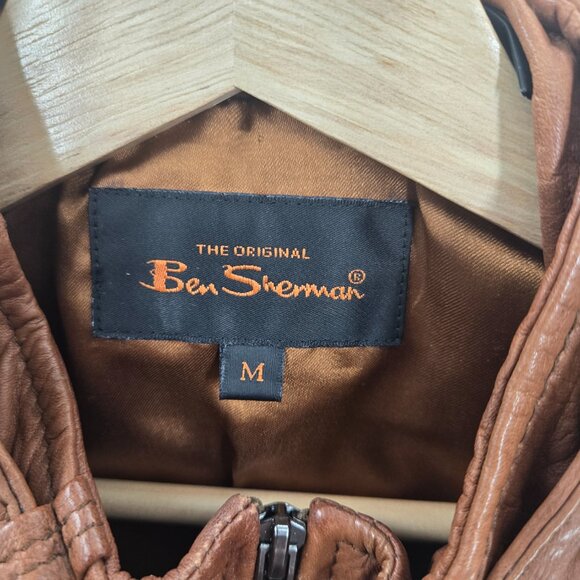 Vintage Ben Sherman Brown Leather Jacket Moto Quilted Back Distressed Flaws Med - Picture 3 of 16